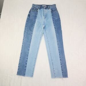 PacSun High Rise Straight Two-Tone Colorblock Jeans 25 Rigid Raw Hem 90s Grunge